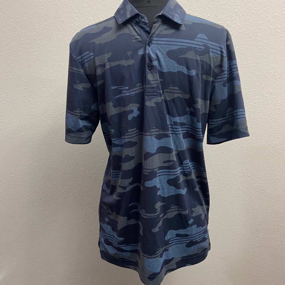 Travis‎ Mathew Mens Small Beachside Stealth Polo Shirt Blue Camo Golf NEW FLAW - Picture 7 of 9